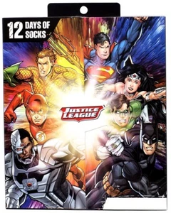 NEW Kids JUSTICE LEAGUE 12 Days Of Socks Size Large Shoe Size 3-10 Gift Set - Picture 1 of 3