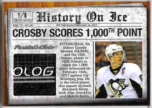 Sidney Crosby 1 de 5 History On Ice 1000 Pts Pittsburgh Penguins Juego Palo Usado - Imagen 1 de 2
