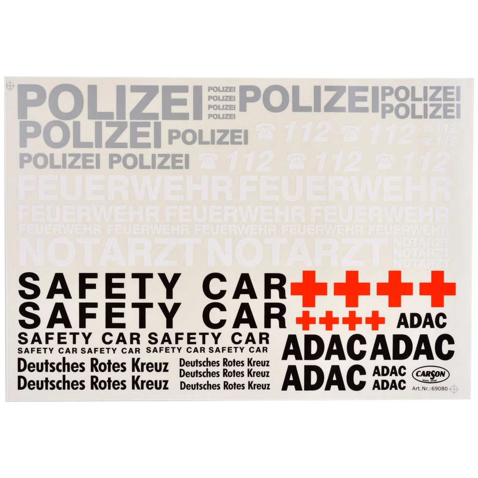 Dekorbogen Safety car Polizei ADAC Notarzt Feuerwehr Aufkleber Carson 69080 - Bild 1 von 2