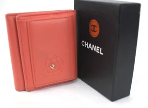 CHANEL CC Camellia Orange Bifold Small Wallet Classic Purse Used Women Italy - Picture 1 of 22