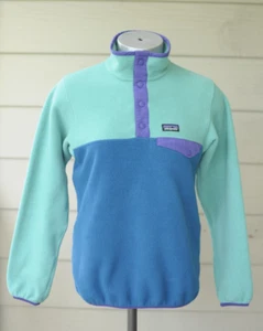 Patagonia Lightweight Synchilla Snap T Pullover Jacket Green Blue Girls Sz L 12 - Picture 1 of 5