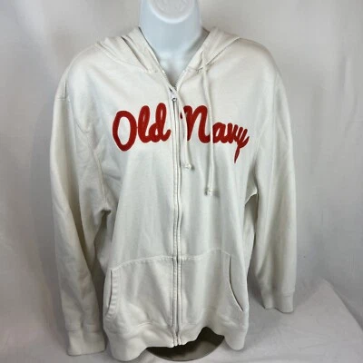 Sudadera con Capucha Old Navy Para Mujer XXL Script Spellout Logo Cremallera Completa Blanca y Roja Foto 1 de 4