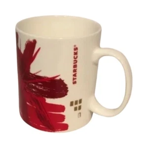 Starbucks Coffee Mug 2014 15.2 Oz. Red White Gold Abstract Flower Starburst - Picture 1 of 12