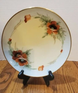 Vintage Art Deco Unsigned Handpainted Red Poppy Plate  - Picture 1 of 6