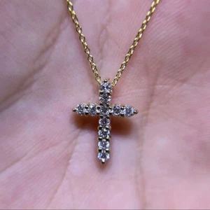 0.32ct Natural Diamond Cross 14K Yellow Gold Pendant Necklace - Picture 1 of 3