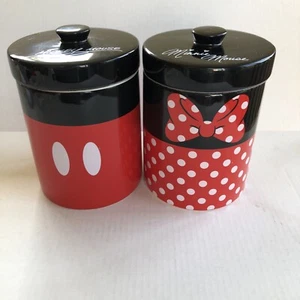 MICKEY & MINNIE MOUSE Red Polka Ceramic Disney Park Set Of Canisters, COOKIE JAR - Picture 1 of 5