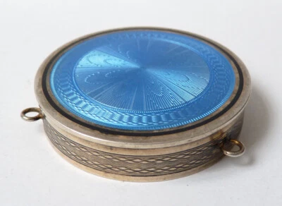 Boite poudrier ancien en ARGENT massif + émail vers 1920 silver enamel box - Photo 1/4