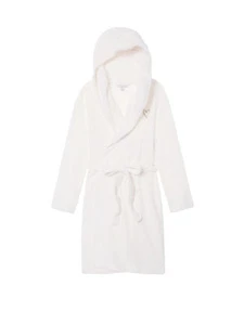 Victorias Secret The Cozy Short Hooded Robe SHERPA VS IVORY NWT XS / S - Picture 1 of 2