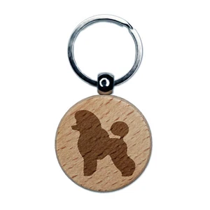 Miniature Poodle Dog Solid Engraved Wood Round Keychain Tag Charm - Picture 1 of 6