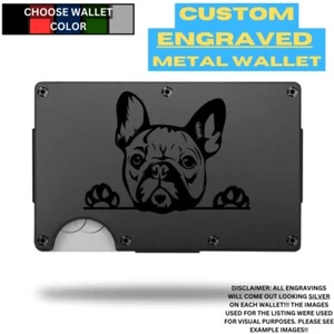 Französische Bulldogge Lasergravur auf einer Aluminium Geldbörse - Bild 1 von 9