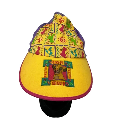 复古迪士尼儿童狮子王辛巴帽子紫色黄色棉 90 年代复古马尾辫 — 第 1/4 张图片