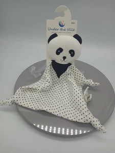 Under the Nile Organic Terry Cloth/Knit White/Black Panda Bear Dots Lovey Toy - Picture 1 of 5