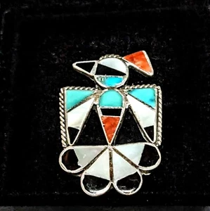 Vintage Zuni Donnervogel Inlay Sterlingsilber Anstecknadel Brosche 1 1/4" keine Markierung - Bild 1 von 4