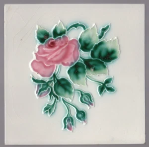 Richards Tile Co. - c1920 - Rosas rosas - Art Nouveau - Azulejo mayólica antiguo - Imagen 1 de 6