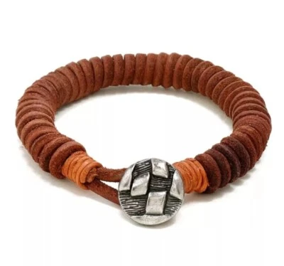 Surfer Boho Leather Bracelet Mens Wristband Bronze Buckle Cuff Braided Rope Gift - Image 1 of 3