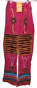 K.P.C. Handmade Bohemian Embroidered Pink Pants with Floral Design Small - Picture 1 of 10