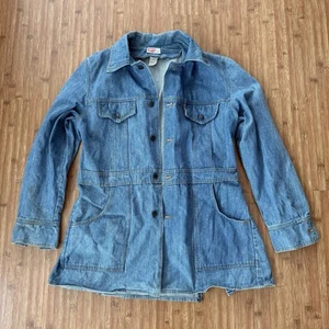 Vtg Levis Chore Jacket Denim Coat Women Large Orange Tab Button Split Tail FLAWS - Picture 1 of 23