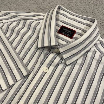 Untuckit Baumer Shirt Mens Large Stripe Nylon Short Sleeve Button Up Performance - Image 1 of 4
