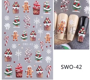 Nail Art Stickers  CUTE 5D EMBOSSED CHRISTMAS GINGERBREAD DECORATIONS SWO-42 - Picture 1 of 1