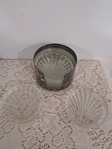 Vintage Set 6 muschelförmige GLAS Untersetzer versilbert Halter WM Rogers Beach - Bild 1 von 9