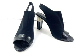 Donald J Pliner Heels Women's 7.5 M Mink Black Leather Snake Embossed Slingback - Picture 1 of 12