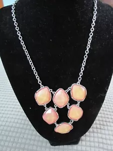 "" LARGE PEACH COLORED STONES WITH SILVER TONE CHAIN"" - CHOKER - SUMMER - Picture 1 of 1