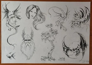 1989 VINTAGE Jack Rudy Traditional Tattoo Flash Sheet Tattooland Biker Fantasy - Picture 1 of 12