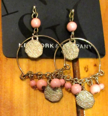 Nuevos pendientes perforados colgantes NY & Co. tono dorado metal rosa cuentas joyería Foto 1 de 3