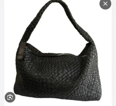 Bolso de Hombro Falor Italia Cuero Negro Hobo Cremallera Nuevo con Etiquetas 598.00 Foto 1 de 4