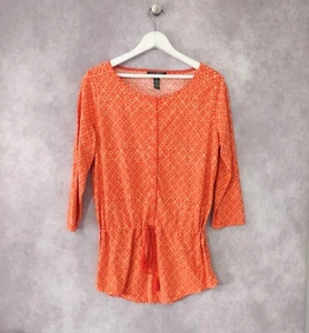 Lauren Ralph Lauren Top Womens M Orange Floral  3/4 Sleeve Button Up Blouse Boho - Picture 1 of 7