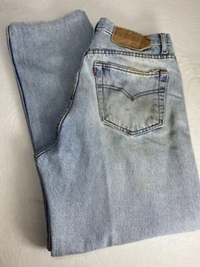 Levis 501s Mens 34x28 Faded Worn Button Fly USA 1990s Blue Denim Straight Leg - Picture 1 of 21