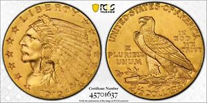 1912 INDIAN HEAD $2.5 QUARTER EAGLE GOLD PCGS MS61