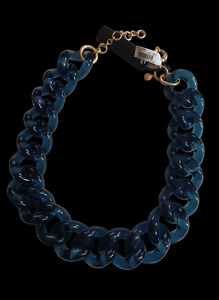 J.Crew Dark Blue Lucite Gold Tone Chain Link Chunky Necklace NWT