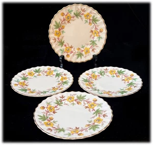 Vtg Set 4 Royal Doulton Chadsworth Bread Dessert Plates Yellow Floral Green Gold - Picture 1 of 8