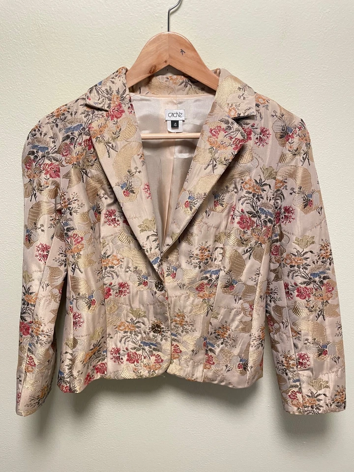 Blazer vintage Cache para mujer talla 4 tapiz floral inspirado en Asia hada romántica Foto 1 de 4