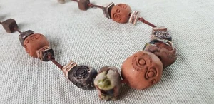 Handcrafted Clay Bead On Leather Chord Necklace - Picture 1 of 7