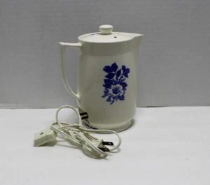 Vintage Electric Water Heater Tea Coffee Pot Teapot Blue Flowers Japan w/Cord - Picture 1 of 4