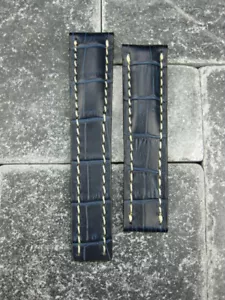 Nueva correa de cuero de 20 mm correa de reloj de despliegue azul para BREITLING 20 R - Imagen 1 de 6