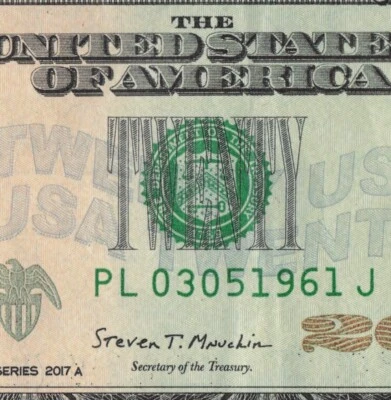 Mar 5 1961 $20 Bill 2017A Birth/Annv/Tomb/Grad Fancy Serial PL03051961JH San Fra - Image 1 of 4