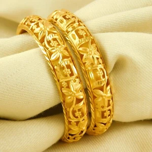 22K Gold Plated Handmade Bracelets Bollywood Women Bangle Set Fashion Jewelry - Picture 1 of 9