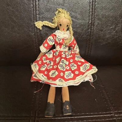 Casa de muñecas Shackman vintage madera 8” muñeca floral  Foto 1 de 4