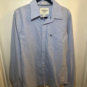 Abercrombie & Fitch Shirt Mens L Blue/White Stripe Muscle Long Sleeve Button - Picture 1 of 7