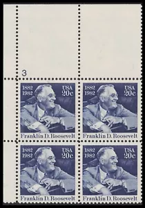 US 1950 Franklin D Roosevelt 20c plate block UL #3 MNH 1982 - Picture 1 of 1
