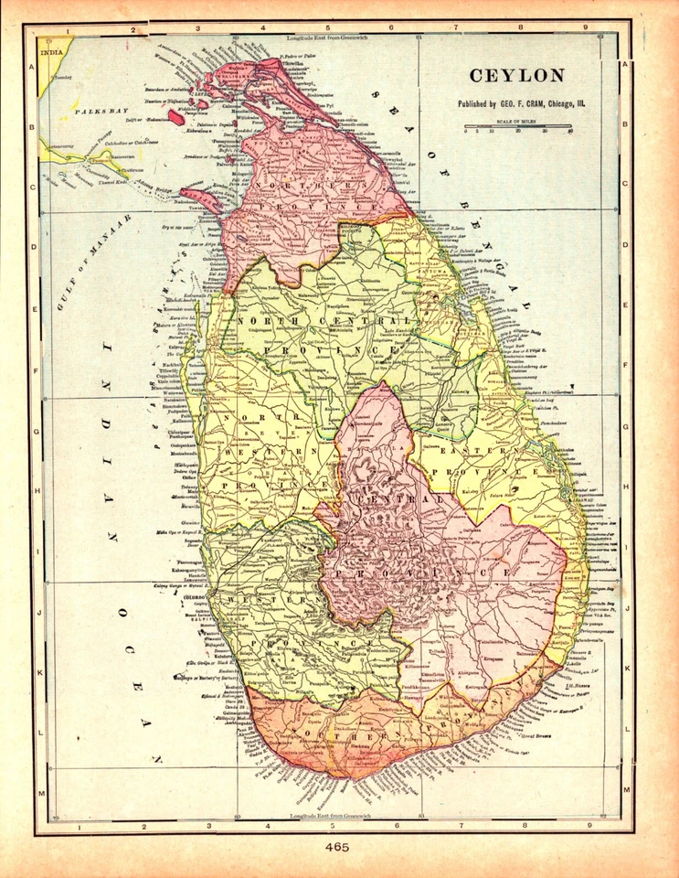 Mapa auténtico antiguo de Ceilán, Sri Lanka 1903 Foto 1 de 1