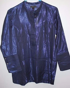 J CREW COLLARLESS POPOVER SHIRT Sz 000 Fit Sz S Blouse IN METALLIC NAVY NWT - Picture 1 of 2