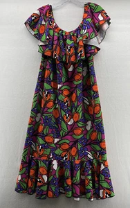 LuLaRoe Size 2XL Dress Cici Ruffled Flounce Off-Shoulder Green Orange Purple EUC - Picture 1 of 9