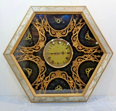 Large 32" VTG Mid Century Modern Hollywood Regency Empire Art Wall Clock Mirror Cover