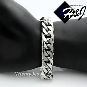 8.5"MEN's Stainless Steel HEAVY WIDE 16mm Silver Cuban Curb Chain Bracelet - Picture 1 of 2