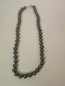 Akoya Peacock-Black 10 mm Pearl 18" Necklace, 14 K Gold Ball Closure (#1) - Picture 1 of 12
