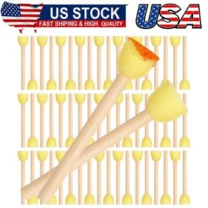 100Pcs Round Sponges Foam Brush Set Paint Sponge Brushes with Wooden Handle DIY - Picture 1 of 8